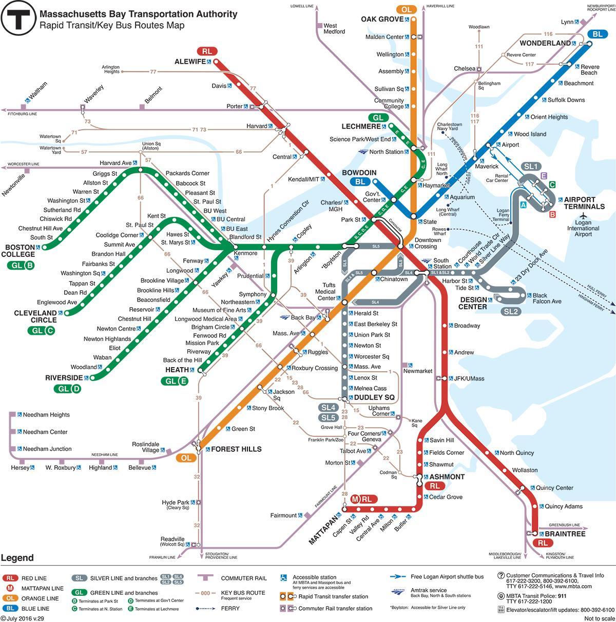 կանաչ գիծը քարտեզի վրա Բոստոնում
