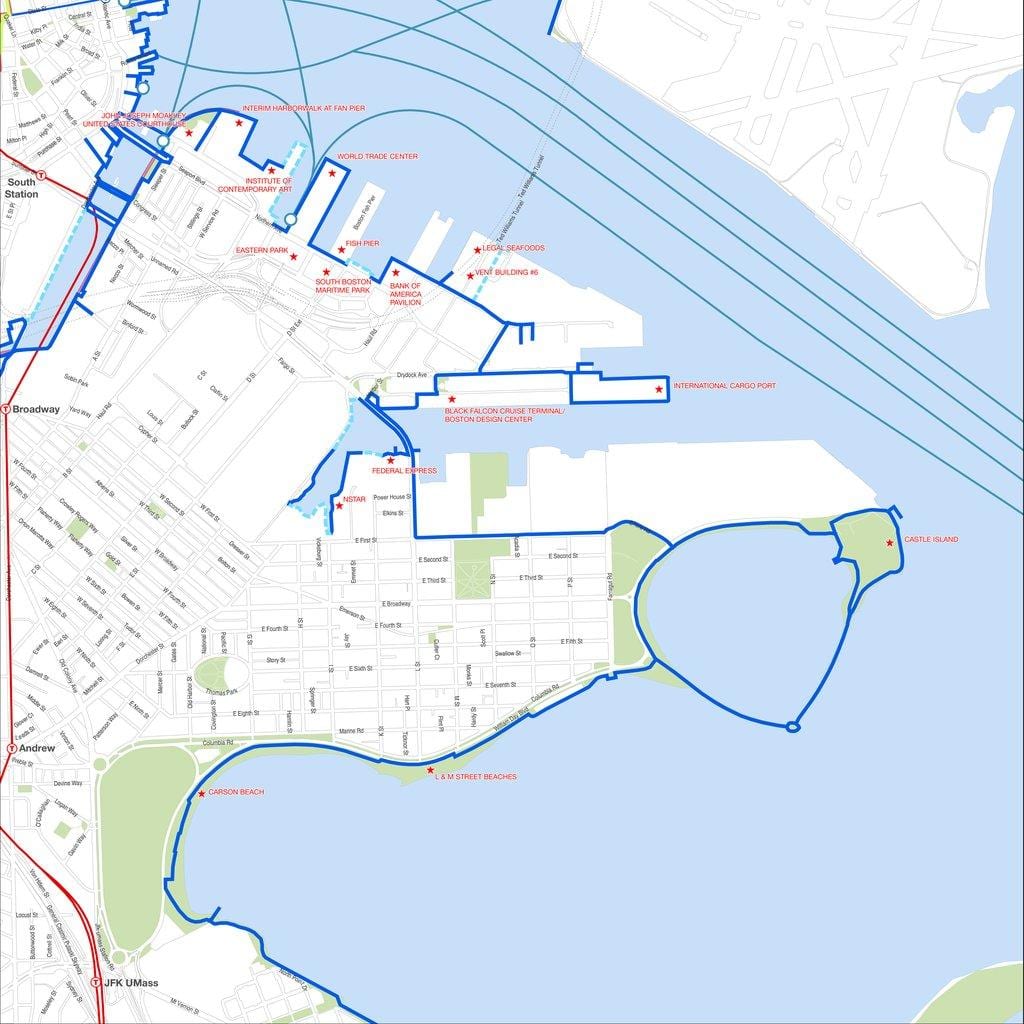 ժամանցի harborwalk Բոստոնում քարտեզի վրա