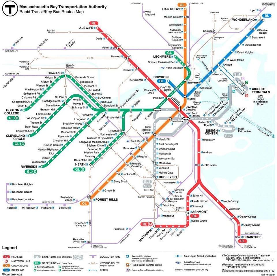 Բոստոն mbta քարտեզի վրա