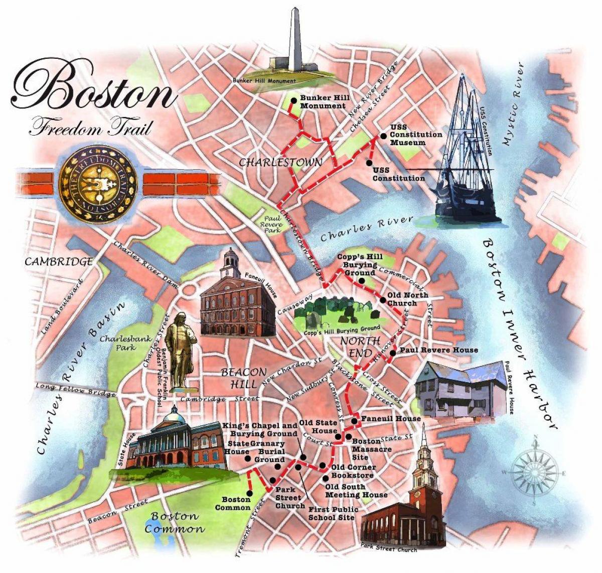 ազատության երթուղին քարտեզի վրա Բոստոնում