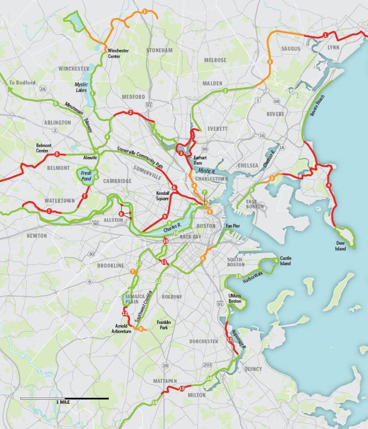 քարտեզ Բոստոնի հեծանիվ