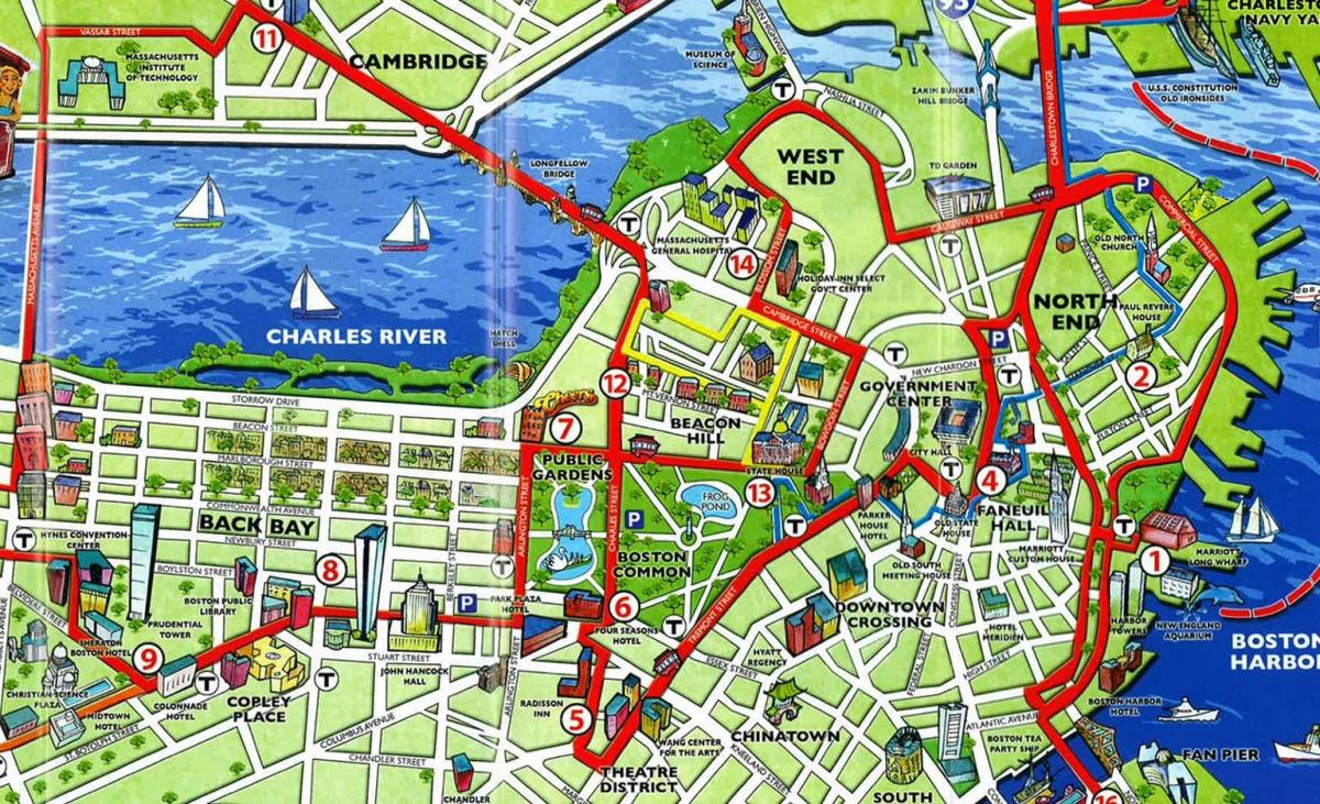 քարտեզ Բոստոնի տեսարժան վայրերը
