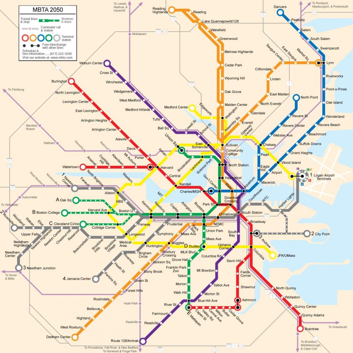 Բոստոն հասարակական տրանսպորտի քարտեզի վրա