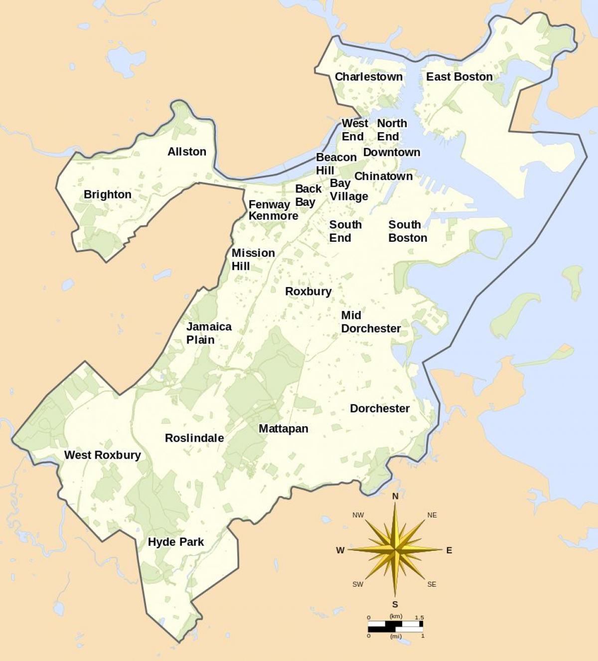քարտեզ Բոստոնի եւ շրջակայքի
