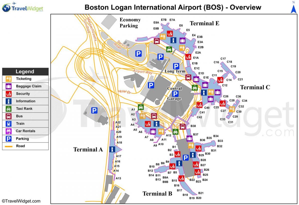 քարտեզ Բոստոնի օդանավակայանը