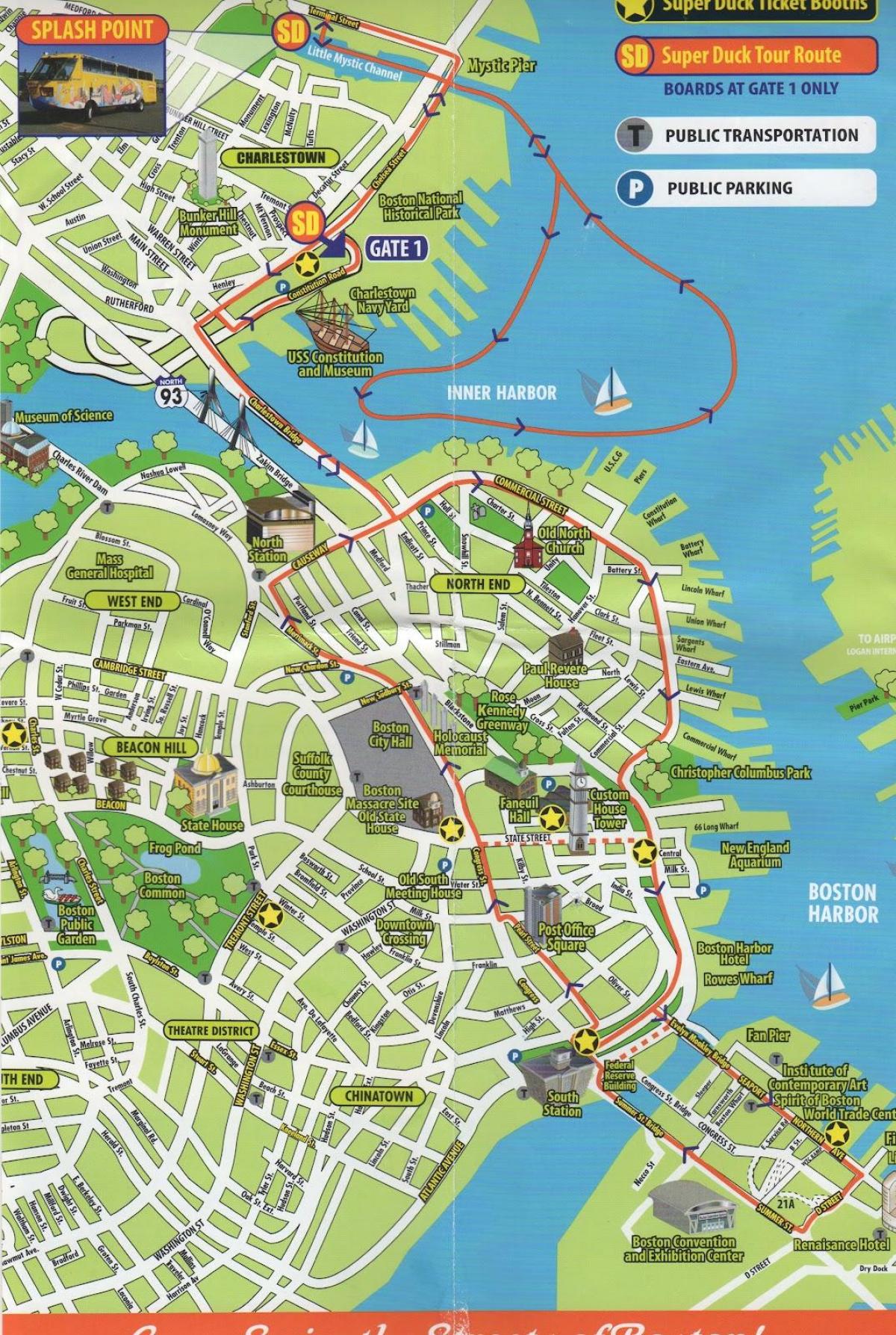 քարտեզ Բոստոնի տեսարժան վայրերը