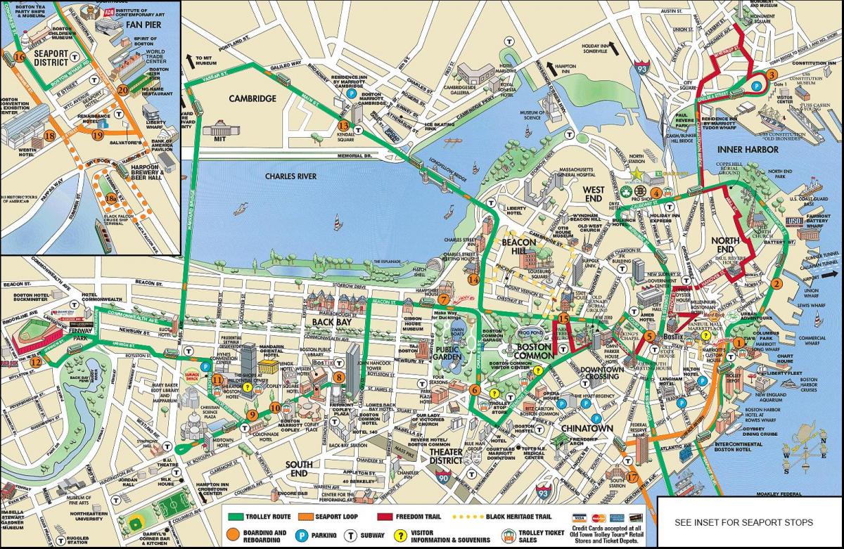 Բոստոն-հոփ-հոփ-off տուր տրոլեյբուս քարտեզի վրա