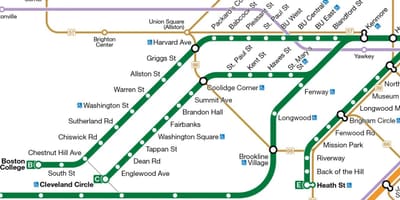 Mbta կանաչ գիծը քարտեզի վրա